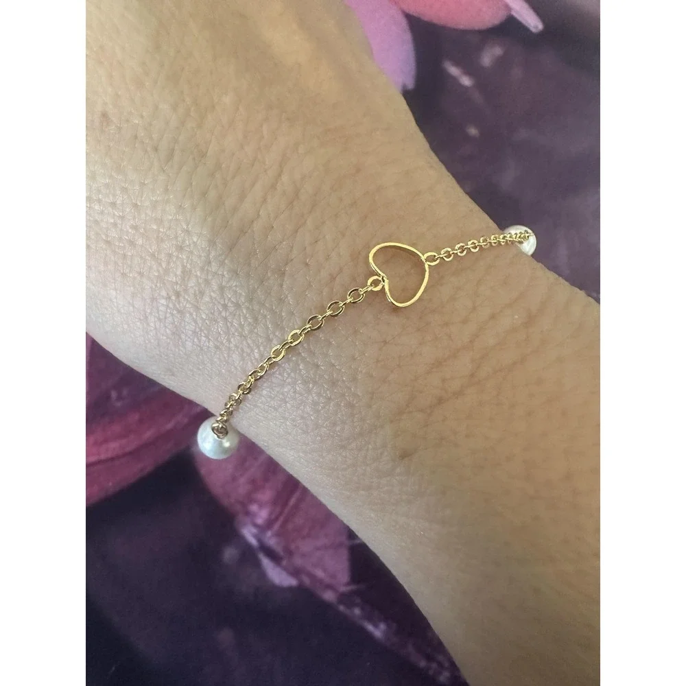 Loisir‎ Bracelet Womens Gold Tone Chain Heart Faux Pearl Adjustable Charm